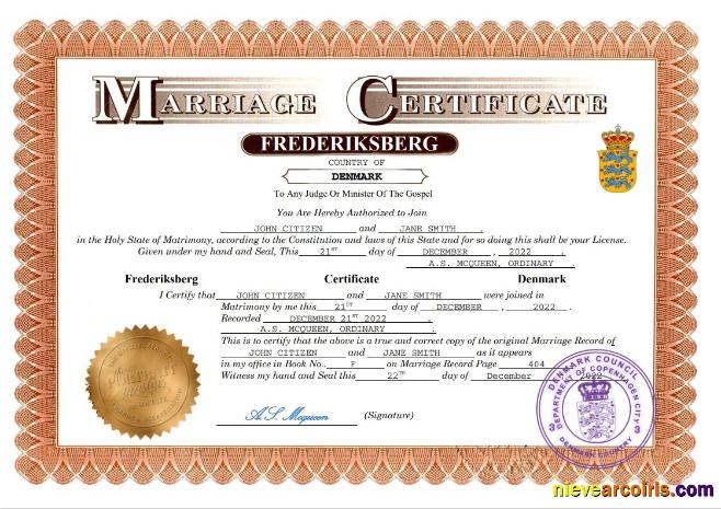 Denmark marriage certificate